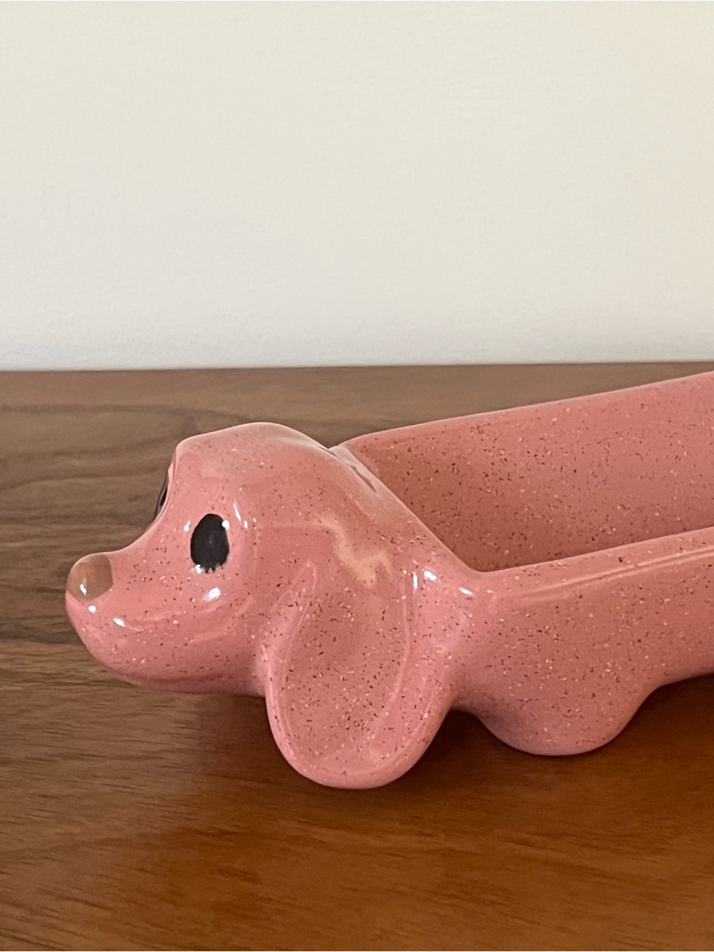 Vintage MCM Pink Speckled Ceramic Dachshund Trinket Dish - Picture 2 of 13